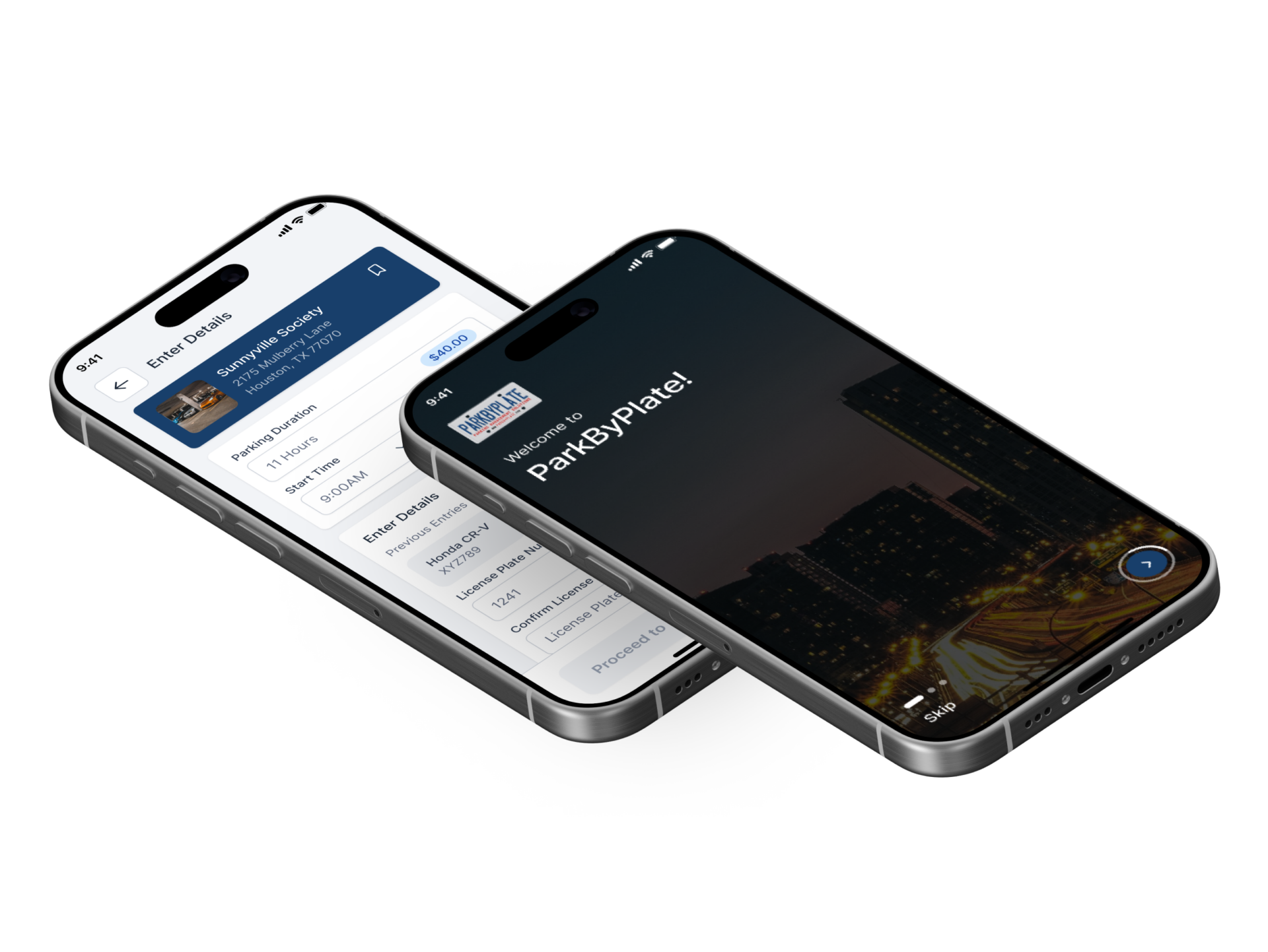 ParkByPlate app product screens